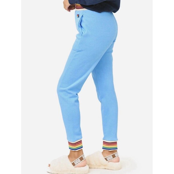 Aviator Nation Women’s Sky Blue Rainbow Rib Logo Sweatpants Small - Picture 2 of 12